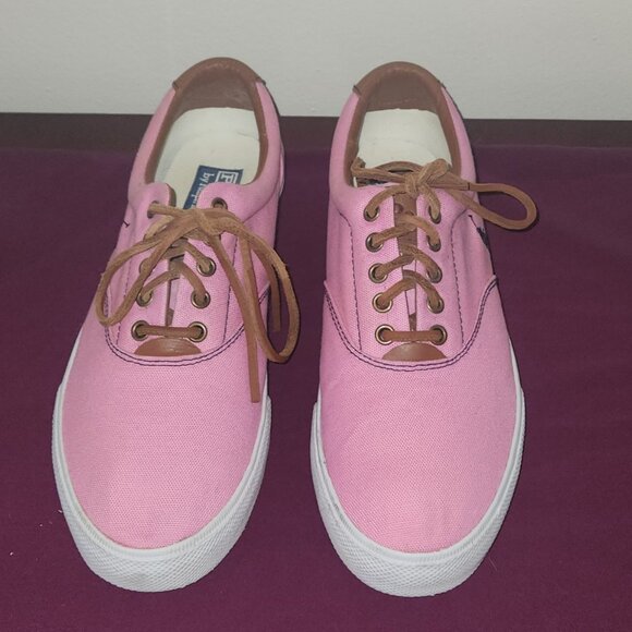 Polo Ralph Lauren Vaughn Pink Canvas Leather Lace Up Size 10 - Picture 1 of 7